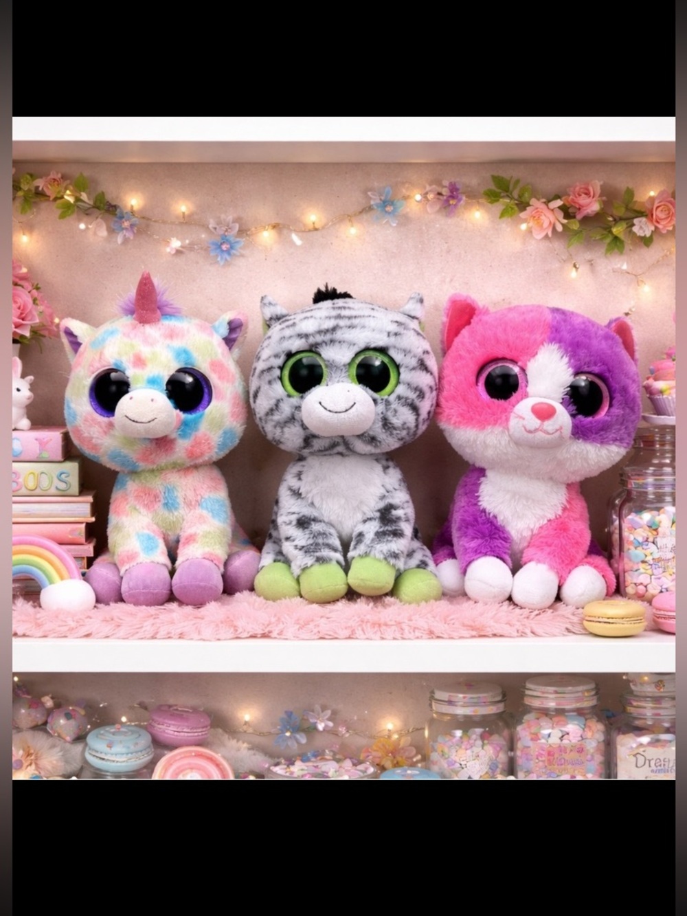 Ty Beanie Boos Set Of 3 Wishful Unicorn Zig-Zag Zebra Pellie Cat Retired Toy 9”